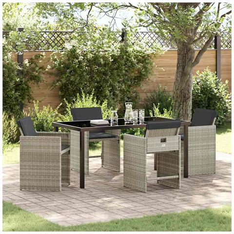 Set da Pranzo per Giardino 5 pcs Grigio chiaro polyrattan - Foto 2