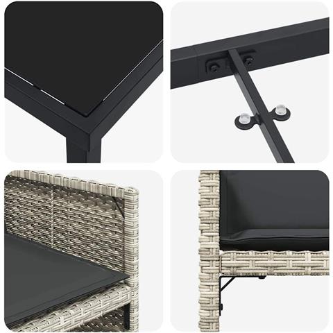 Set da Pranzo per Giardino 5 pcs Grigio chiaro polyrattan - Foto 9