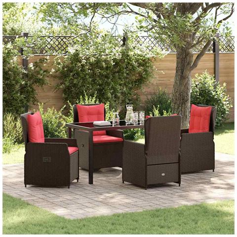Set da Pranzo per Giardino 5 pcs Marrone Poly Rattan - Foto 2