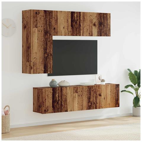 Unità TV da Parete 5 pcs Legno vecchio Legno multistrato - Foto 2