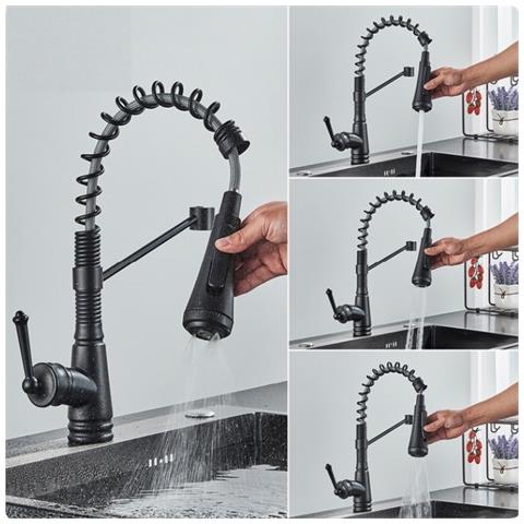 Rubinetto per lavello da cucina, Blackswan, tipo M339, modello nero con 4 modalità e doccia mobile, misura 42 cm - Foto 2