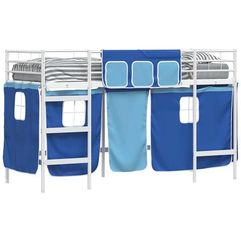 Struttura del Letto Loft per Bambini con Tendine Bianco e Blu - Foto 1