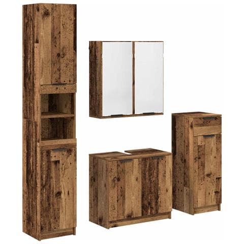 Set di mobili per il bagno con cassetto 4 pcs Legno vecchio - Foto 1