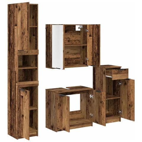 Set di mobili per il bagno con cassetto 4 pcs Legno vecchio - Foto 9