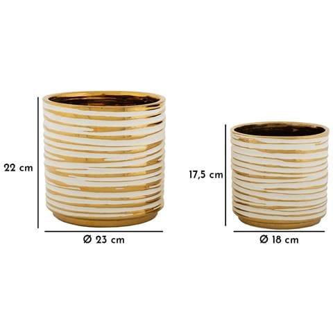 Coppia Portavasi Blom In Ceramica Bianca E Oro - Foto 6
