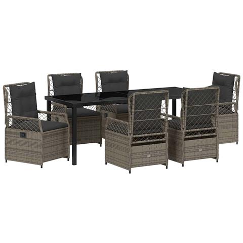 Set da Pranzo per Giardino 7 pcs Grigio polyrattan - Foto 1