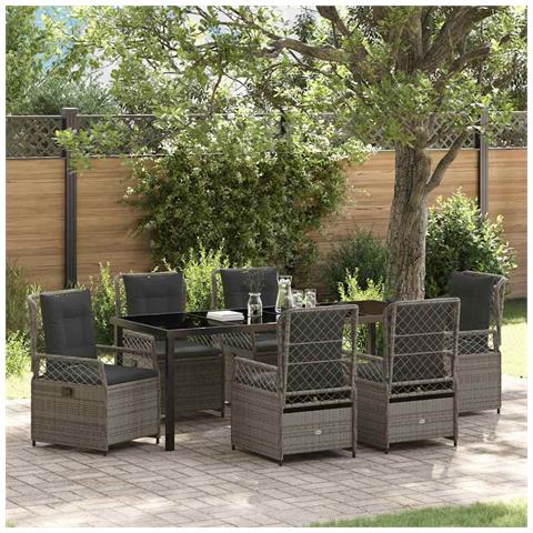 Set da Pranzo per Giardino 7 pcs Grigio polyrattan - Foto 2