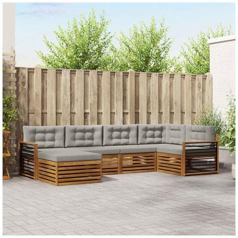 Set di divani da esterno 6 pcs Grigio Naturale e Chiaro - Foto 2