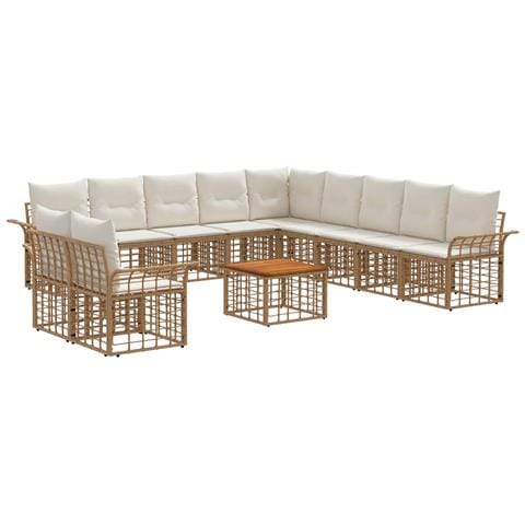 Set di divani da esterno 12 pcs Naturale e Bianco Crema - Foto 1