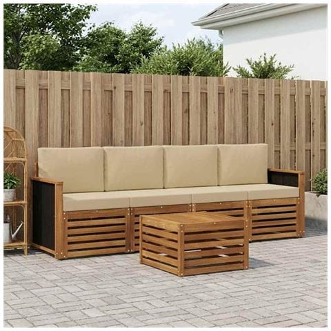 Set di divani da esterno con cuscino 5 pcs Naturale e Beige - Foto 2