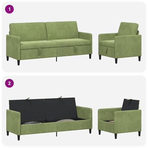 Set di Divani con Storage 2 pz Verde chiaro Poliestere - Foto 9