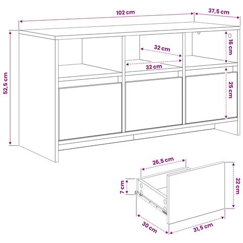 Mobile TV 102 x 37,5 x 52,5 cm Legno di quercia - Foto 6