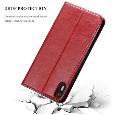 Custodia Compatibile Con Bq Aquaris X5 In Rosso Mela - Coperchio Protettiva Con Chiusura Magnetica, Funzione Stand E Tasca Per Le Carte - Foto 2