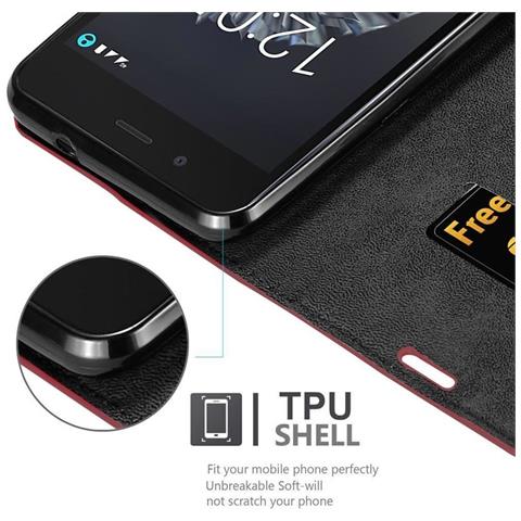 Custodia Compatibile Con Bq Aquaris X5 In Rosso Mela - Coperchio Protettiva Con Chiusura Magnetica, Funzione Stand E Tasca Per Le Carte - Foto 1