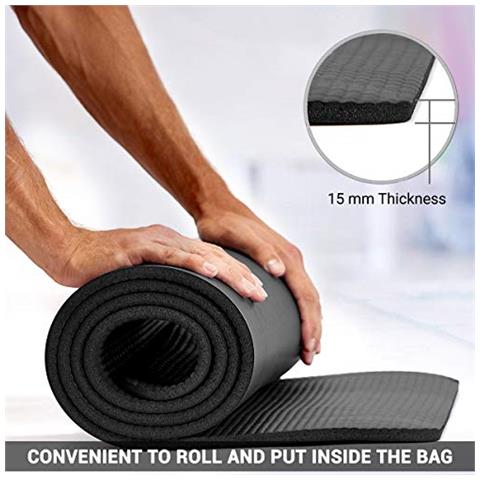 Yoga Mat 15mm Di Spessore Ad Alta Densit Antiscivolo Eco-friendly Memory Foam Pad Leggero Fitness Materassino Ginnico Per Uomo Donna Home Allenamento Di Ginnastica Meditazione Pilates Stretching Camping Viaggio - Nero - Foto 4
