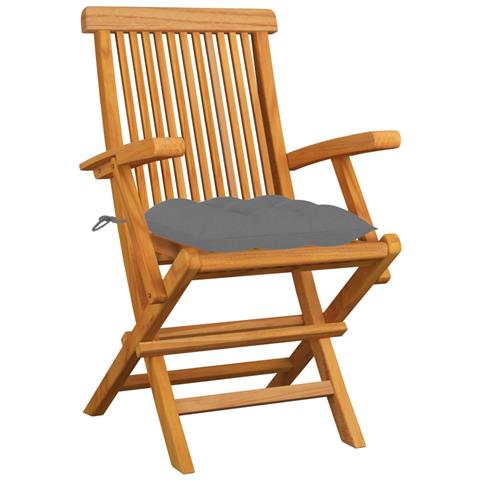 Sedie da Giardino con Cuscini Grigi 6 pz in Massello di Teak - Foto 2