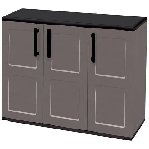 Armadio Da Esterno Gesves, Mobile Balcone Multiuso, Armadietto Outdoor 3 Ante, 100% Made In Italy, 102x37h84 Cm, Grigio E Nero, Finitura Quadri - Foto 8