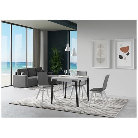 Tavolo Allungabile 90x90/246 Cm Rio Telaio Antracite - Bianco Frassino - Foto 5