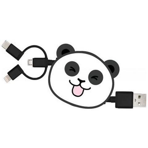 Cavo 3 In 1 Suzy Usb A/micro Usb & Usb C & Lightning 1m Panda, Bianco - Foto 1