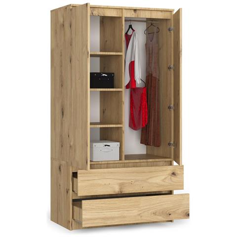Armadio A 2 Ante Battenti E Cassetti S90, 90x51x180 cm, Colore Quercia Artisan - Foto 2
