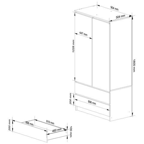 Armadio A 2 Ante Battenti E Cassetti S90, 90x51x180 cm, Colore Quercia Artisan - Foto 3