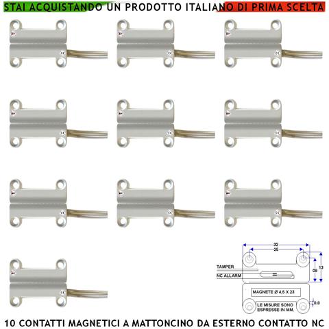 Rilevatore Magnetico Da Esterno 10 Pezzi Per Antifurto Porte Infissi Contatto Reed Nc Ampolla Sottovuoto Sensibilità M - Foto 1