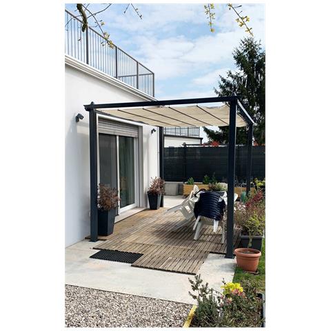 Gazebo Pergola In Acciaio 3x4 Mt Antracite Con Tetto Chiudibile A Carrucola Jodene - Foto 2