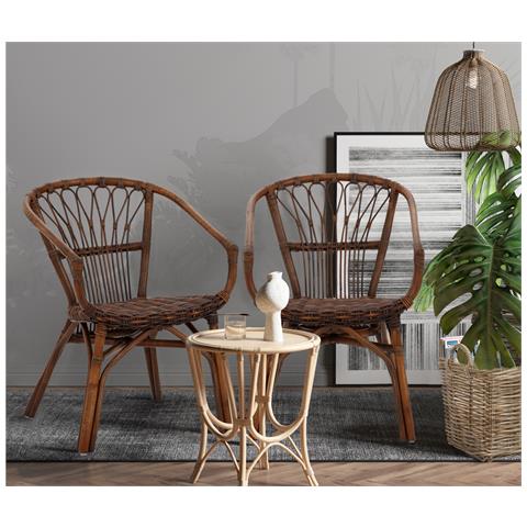 Kali Set Di 2 Sedie Da Pranzo In Rattan Marrone - Foto 6