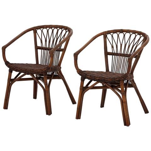 Kali Set Di 2 Sedie Da Pranzo In Rattan Marrone - Foto 1