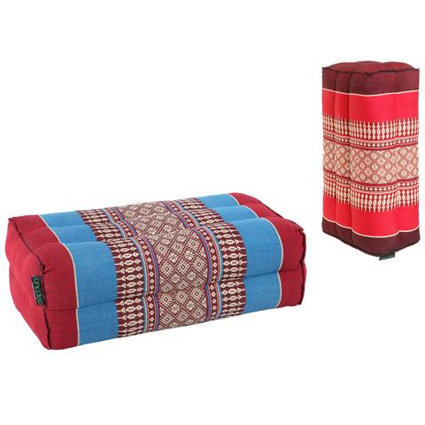 Standard - Set Di 2 Cuscini Standard Zafu Yoga E Meditazione - Kapok 100% Naturale Ad Alta Densità - Comfort E Fermezza - Stabilità Del Sedile - Blu Bordeaux / Rosso Bordeaux - Foto 2