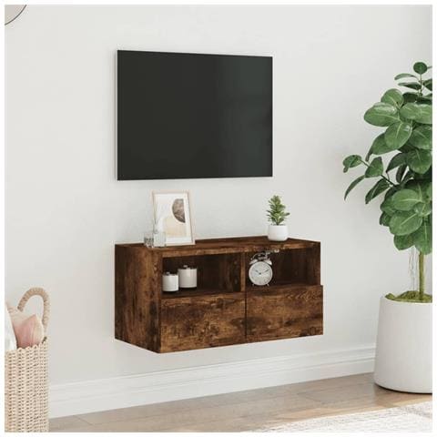Mobile Tv A Parete Rovere Fumo 60x30x30 Cm In Legno Multistrato - Foto 3