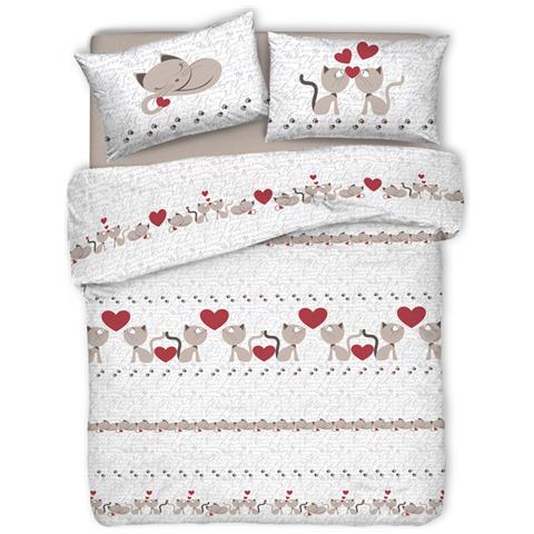 Copripiumino Sacco Piumone Pensieri Delicati Cotone Disegno Gattini Matrimoniale Beige - Foto 1