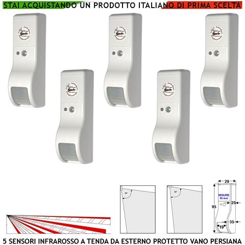 Sensore Di Movimento Infrarosso Tenda Esterno 5 Pezzi Vano Persiana Dual Pir Rileva Estranei Invia Allarme Portata 8 M - Foto 1