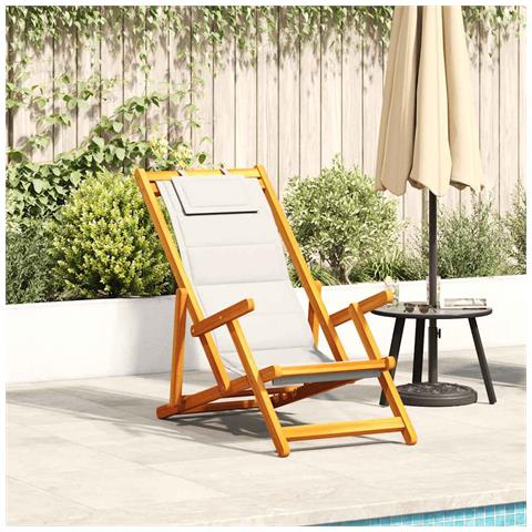 Sedia da Spiaggia Pieghevole Braccioli Legno Acacia&Textilene - Foto 1