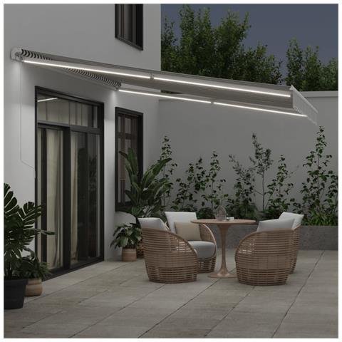 Tenda Retrattile Manuale Con Led Antracite E Bianco 450x350 Cm - Foto 3