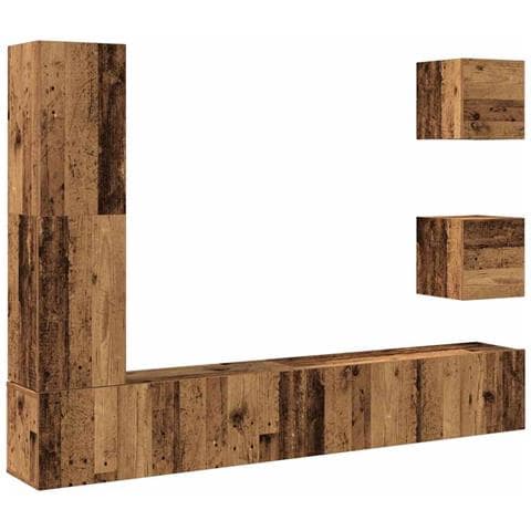 Set Mobile Tv 5 Pz Montato A Parete Legno Antico In Truciolato - Foto 2
