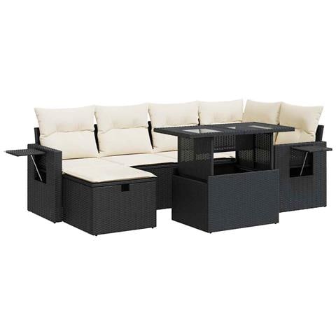 Set Divani Da Giardino Con Cuscini 7pz Nero Polyrattan - Foto 1