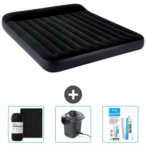 Set Materassino Gonfiabile - 203x183x25 Cm - Blu Scuro - Include Accessori Coordinati Cb8 - Foto 1