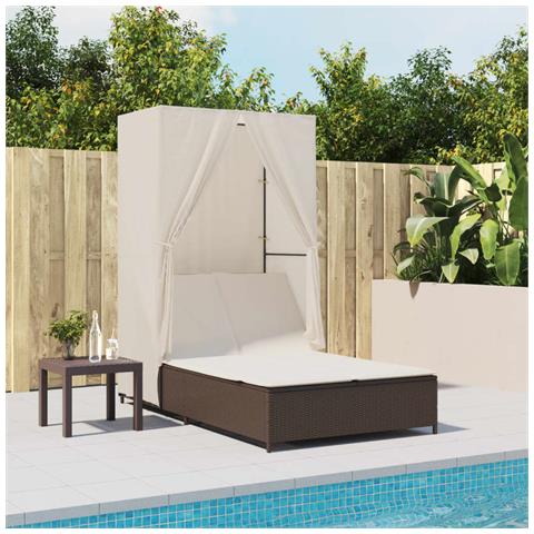 Lettino Prendisole Con Tetto E Tende Marrone In Polyrattan - Foto 8