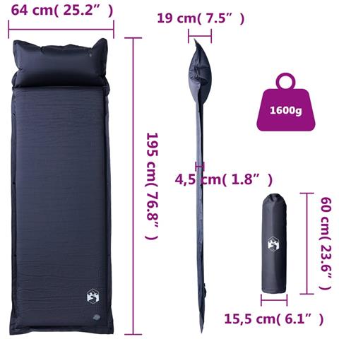 Materasso Campeggio Autogonfiabile con Cuscini 1 Persona Grigio - Foto 6