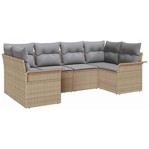 Set Divano da Giardino 6 Pezzi con Cuscini Beige in Rattan Sintetico - Foto 1