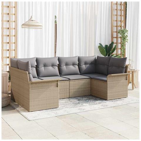 Set Divano da Giardino 6 Pezzi con Cuscini Beige in Rattan Sintetico - Foto 2