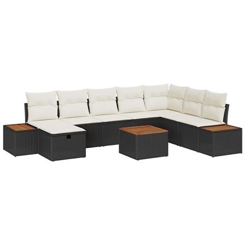 Set Divano da Giardino 9 Pezzi con Cuscini Polyrattan Nero - Foto 1