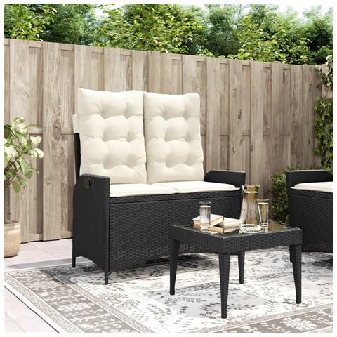 Panca Reclinabile da Giardino con Cuscini Nera in Polyrattan - Foto 2