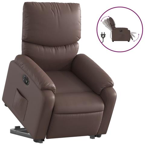 Poltrona Alzapersona Reclinabile Marrone in Similpelle - Foto 1