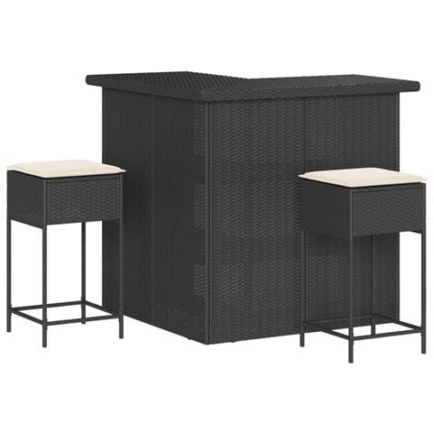 Set Bar da Giardino 3 pz con Cuscini in Polyrattan Nero - Foto 1