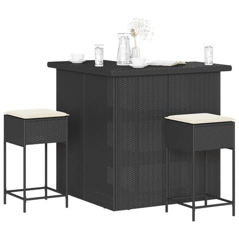 Set Bar da Giardino 3 pz con Cuscini in Polyrattan Nero - Foto 2