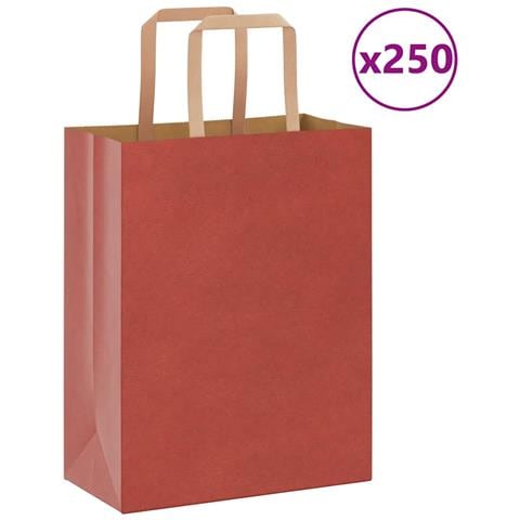 Sacchetti di Carta 250 pz con Manici Rossi 21x11x28 cm - Foto 1