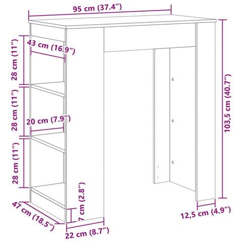 Tavolo Bar con Rastrelliera Bianco 95x47x103,5 cm Multistrato - Foto 9