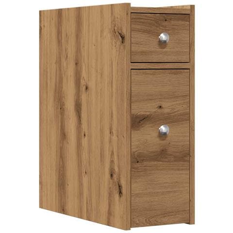 Mobile da Bagno Stretto con Ruote Rovere Artigianale Truciolato - Foto 1